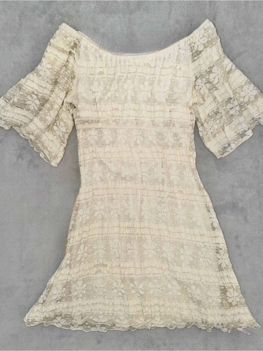 B Darlin Cream Lace Off-Shoulder Mini Dress